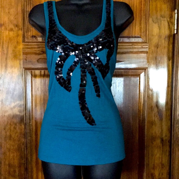 Miley Cyrus & Max Azria Tops - Teal Bling Racer Back Tank Top